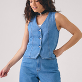 Colete Jeans Feminino - Jeans Médio