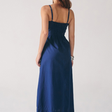 Vestido Midi Decote Reto Alça Fina