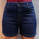 Shorts Feminino Jeans Cintura Média Escuro