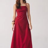 Vestido Midi Decote Reto Alça Fina